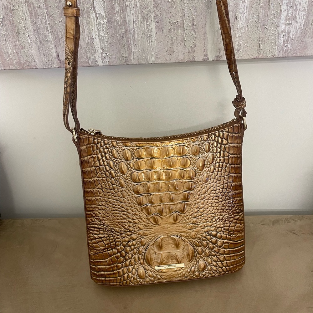 Brahmin Tan Crocodile-Embossed Crossbody Bag